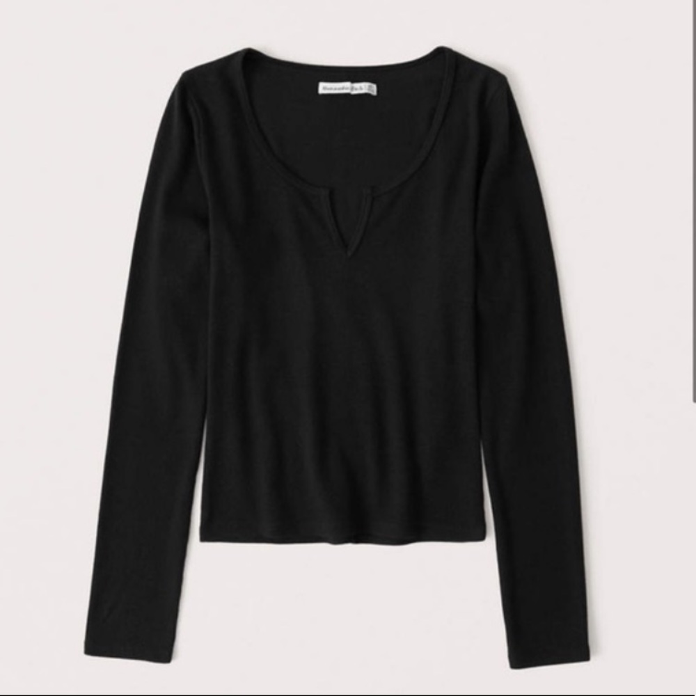 A&F Long-Sleeve Ribbed Notch-Neck Top